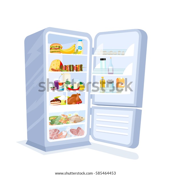 Vector Illustration Opened Refrigerator Full Food Stock Vector (Royalty ...