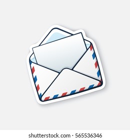 Vector illustration. Opened white mail envelope. Incoming message has been read. Cartoon sticker in comics style with contour. Decoration for greeting cards, patches, prints for clothes, emblems