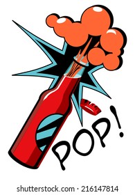 Vector illustration of opening bottle in pop art style. Solid fill only.