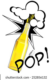 Vector illustration of opening bottle in pop art style. Can be used as beer, cider, lemonade advertisement.