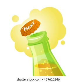 Vector illustration. Opening of a glass bottle of beer