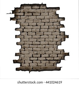 Vector illustration of an opening in the wall of an old brick background. Isolated object on a white background, can be used with any image or text.