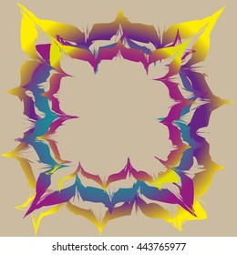 Vector illustration of openwork decorative bright frame in the primitive style handmade with effect patchwork on pastel background