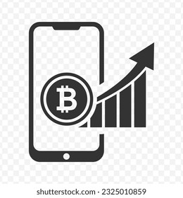 Vector illustration of operate bitcoin on smartphone icon in dark color and transparent background(PNG).