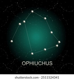 Vector illustration of the Ophiuchus constellation with a starry background, ideal for astrological themes, educational materials, and celestial designs.