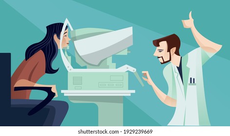 vector illustration - ophthalmologist visit a woman