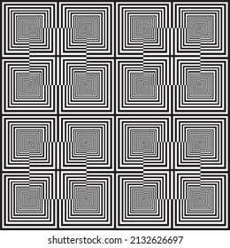 vector illustration Optical illusion abstract background, Black and white squares, Hypnotic fascinating abstract.