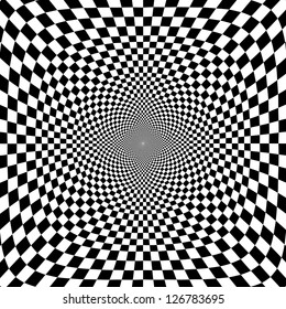 Vector illustration of optical illusion black and white chess background