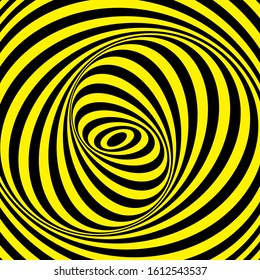 Vector illustration optical illusion black and yellow pattern. Op art stripped background