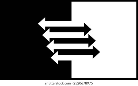 Vector Illustration of an Optical Illusion: Parallel Arrows Formed by Negative Space in Black and White. Left and right directions. Negative and positive elements for a striking visual impact