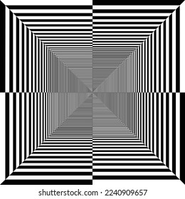 Vector illustration of optical illusion tunnel. Black and White Hypnotic Background.
Design a seamless monochrome illusion checkered pattern. Abstract torsion background. 
