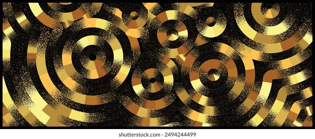 Una Ilustración vectorial de una mezcla opulenta de remolinos concéntricos de oro y negro, creando un patrón abstracto y dinámico.