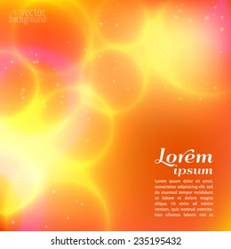 Vector illustration. Orange abstract background with glow and text