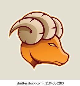 Vector Illustration of Orange Aries or Ram Cartoon Icon Side View isolated on a White Background