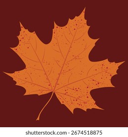 Vector illustration of orange autumn maple leaf on a brown background.