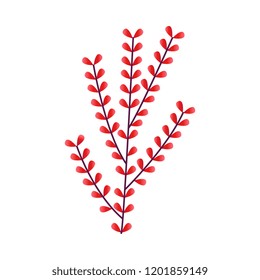 Vector illustration of orange autumn plant branch with leaves - fantasy seasonal element for floral design isolated on white background. Decorative natural object of tree or flower foliage.