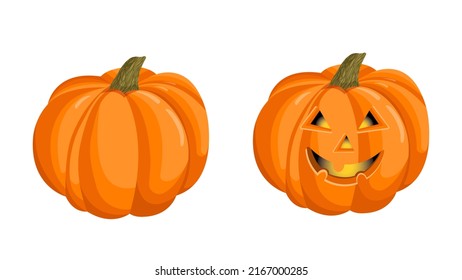 Vector illustration of an orange autumn pumpkin. Pumpkin with a face for halloween.