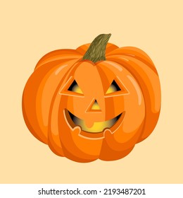 Vector illustration of an orange autumn pumpkin. Pumpkin with a face for halloween.