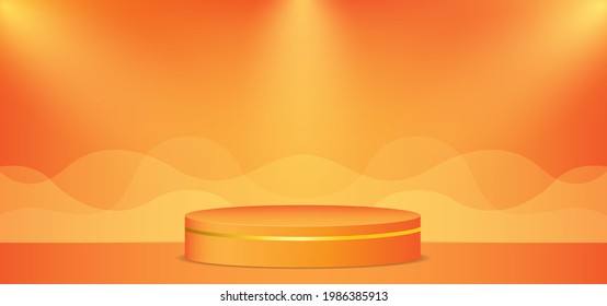 Vector illustration of orange background with podium and lightning