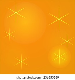 Vector illustration: orange background with snowflakes and circles bokeh