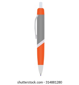 Vector illustration orange ball pen. Stationery for school or office.