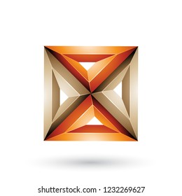 Vector Illustration of Orange and Beige 3d Geometrical Embossed Square and Triangle X Shape isolated on a White Background