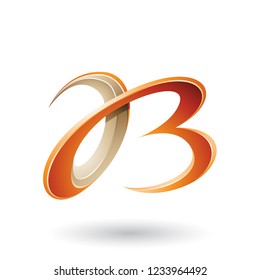 Vector Illustration of Orange and Beige 3d Curly Letters A and B isolated on a White Background