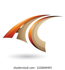 Ilustración vectorial de la letra volante dinámica naranja y beige A y C aislada en un fondo blanco