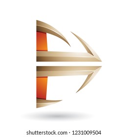 Vector Illustration of Orange and Beige Glossy Embossed Arrow Shape isolated on a White Background