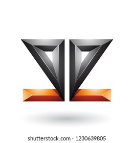 Vector Illustration of Orange and Black 3d Geometrical Double Sided Embossed Letter E isolated on a White Background