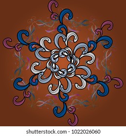 Vector illustration. Orange, black and blue colors with snowflakes. Isolated cute snowflakes on colorful background.