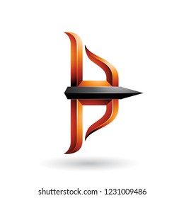 Vector Illustration of Orange and Black Embossed Bow and Arrow isolated on a White Background