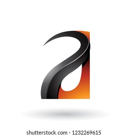 Vector Illustration of Orange and Black Glossy Curvy Embossed Letter A isolated on a White Background