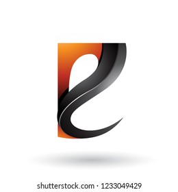 Vector Illustration of Orange and Black Glossy Curvy Embossed Letter E isolated on a White Background