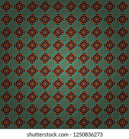 Vector illustration. Orange, black and green abstract background painted geometry shine and layer element seamless pattern.