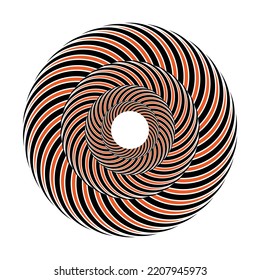 Vector illustration of orange and black optical illusion spiral on a white background. Hypnotic swirl circles.