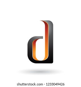 Vector Illustration of Orange and Black Shaded Letter D isolated on a White Background