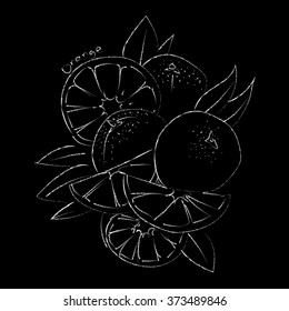 Vector illustration of orange. black and white graphics Linear, the effect of chalk on a blackboard. Hand drawing, good for printing on textile and signboards