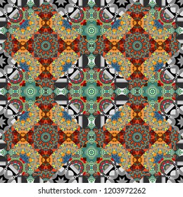 Vector illustration. Orange, blue and gray abstract background painted geometry shine and layer element seamless pattern.