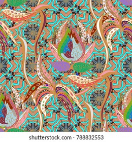 Vector illustration. A orange, blue and gray colors with snowflakes. Vector christmas abstract colorful background with cute snowflake.