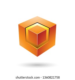 Vector Illustration of Orange Bold Cube with Glowing Core isolated on a white background