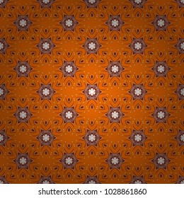 Vector illustration. Orange, brown and white printable package decorative elements. Vector flower Mandala seamless pattern. Coloring page template. Oriental, mystic, alchemy pattern.