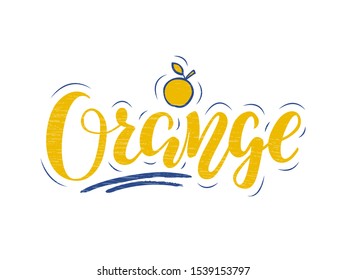 Vector illustration of orange brush lettering for banner, flyer, poster, clothes, restaurant, bistro, café, package, advertisement design. Handwritten text for logo, signage, billboard, print 