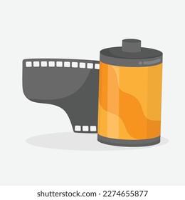 Vector illustration orange camera film roll. Photo film flat icon