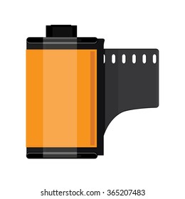 Vector illustration orange camera film roll. Photo film flat icon