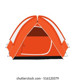 Vector illustration orange camping tent isolated on white background