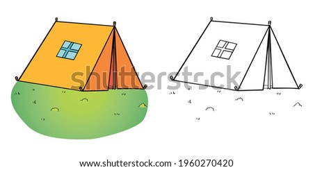 Vector illustration of an orange camping tent graphics. Perfect for art, postcards, cards, wall decor, t-shirts, cards, prints, drawing books, coloring books, wallpaper, prints, cards, ect.