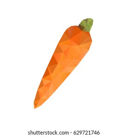 Vector illustration of orange carrot. Polygonal vegetable collection element.