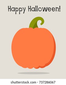 Vector illustration: orange cartoon flat pumpkin icon side view isolated on creamy background with inscription "Happy Halloween!"
