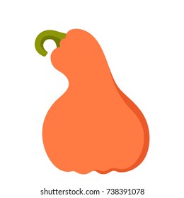 Vector illustration: orange cartoon flat pumpkin icon side view isolated on white background for your Halloween decor